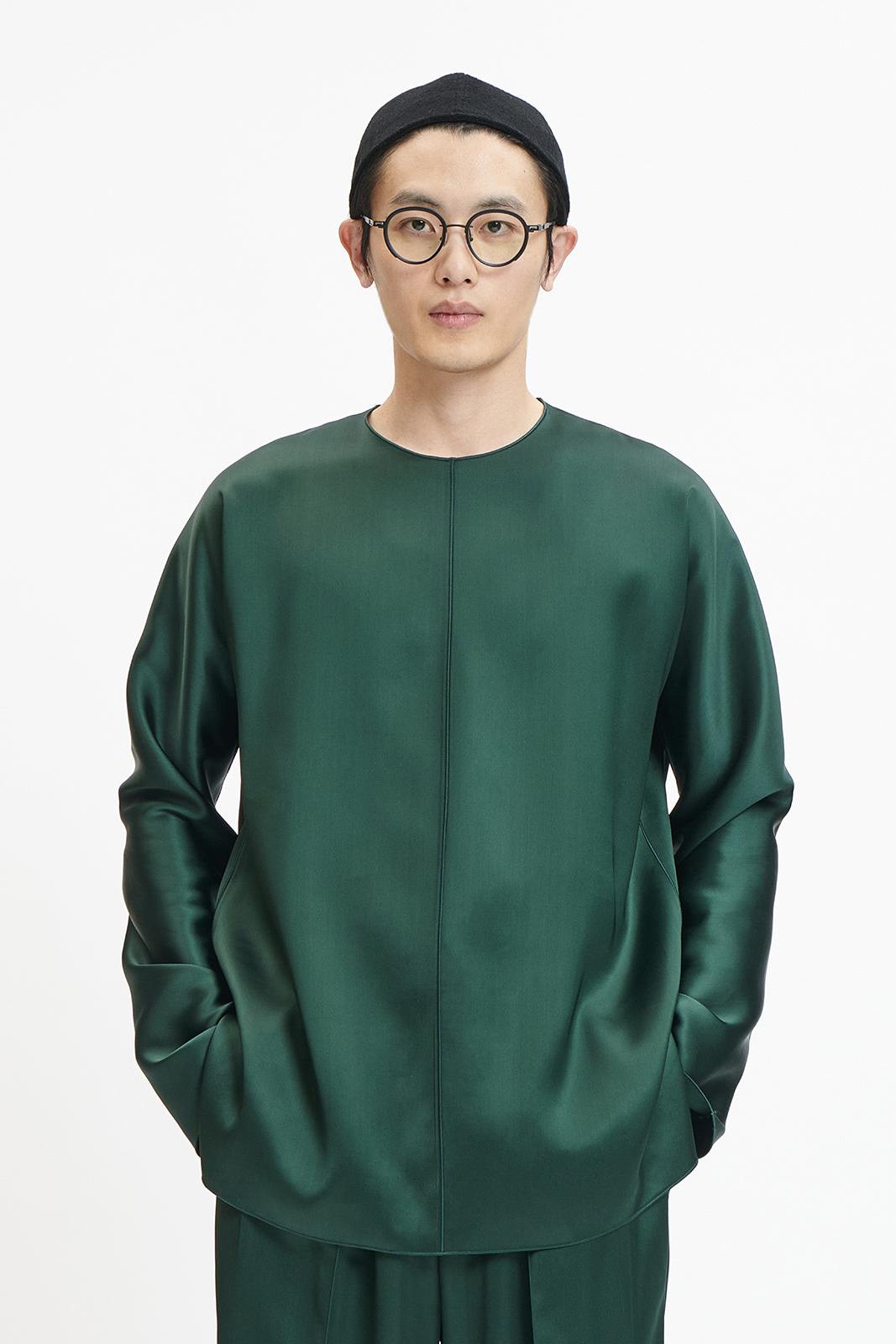 Dark Green Fluid Front Long Top