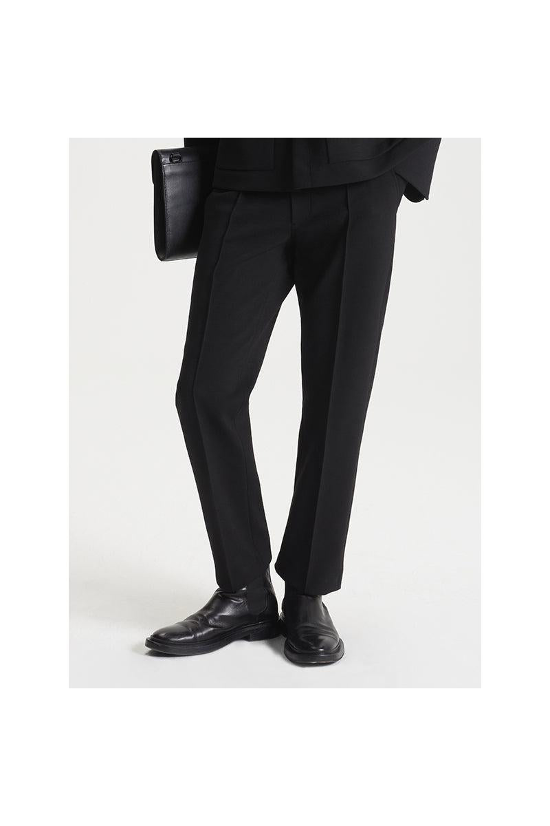 Black wool-blend half elastic waist super pant