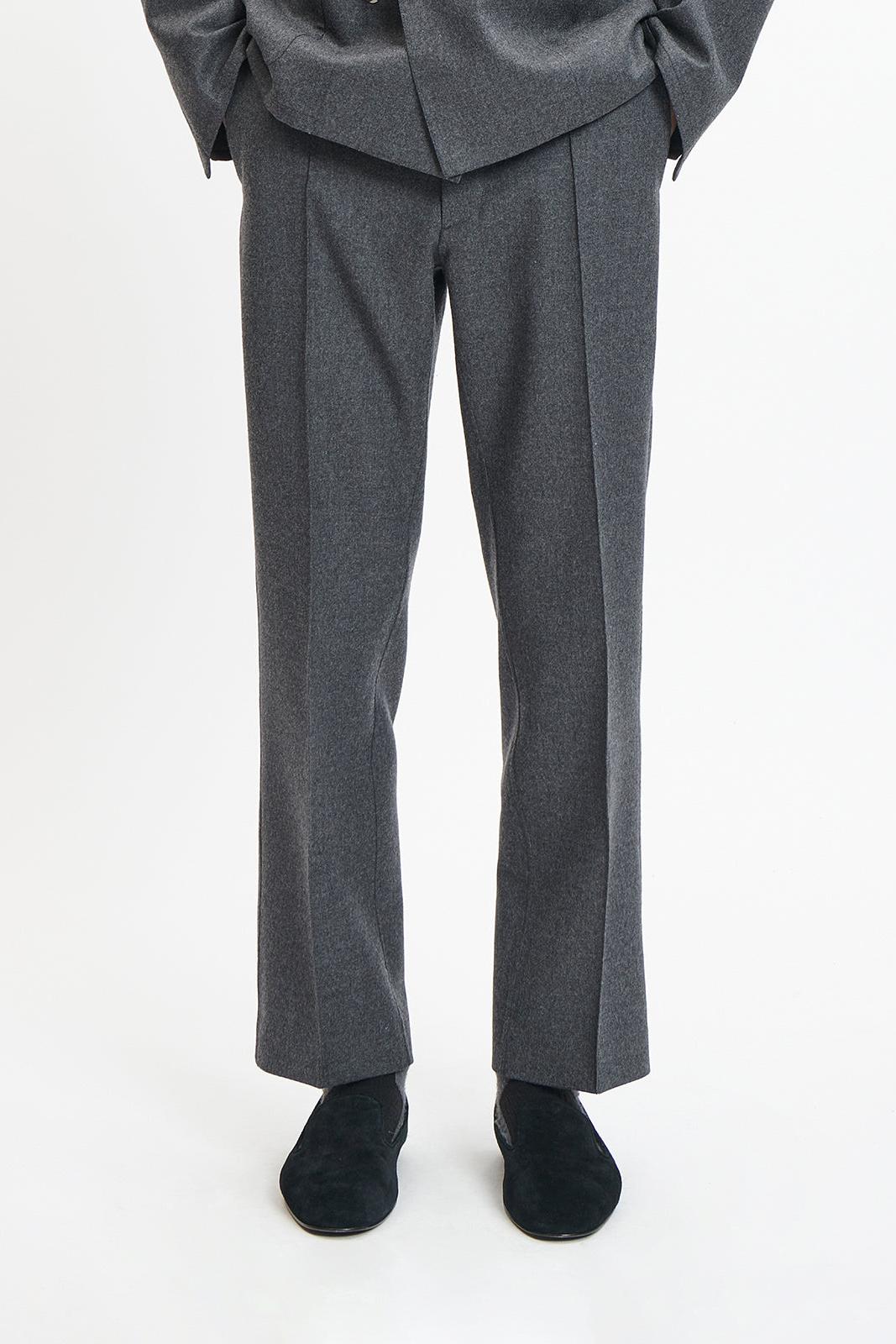 Double Face Wool Half-Elastic Waist Tailored Pants