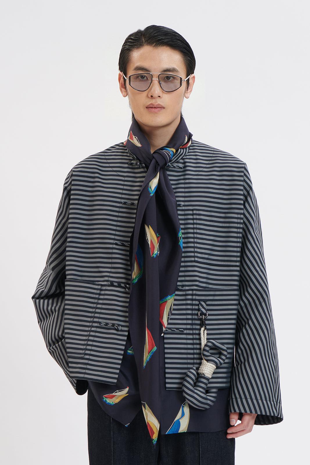 Navy Striped Short Chinese Jacket