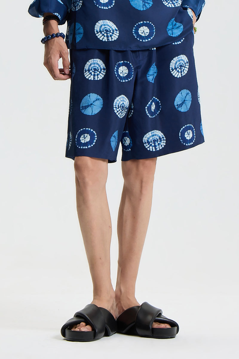Navy silk printed shorts