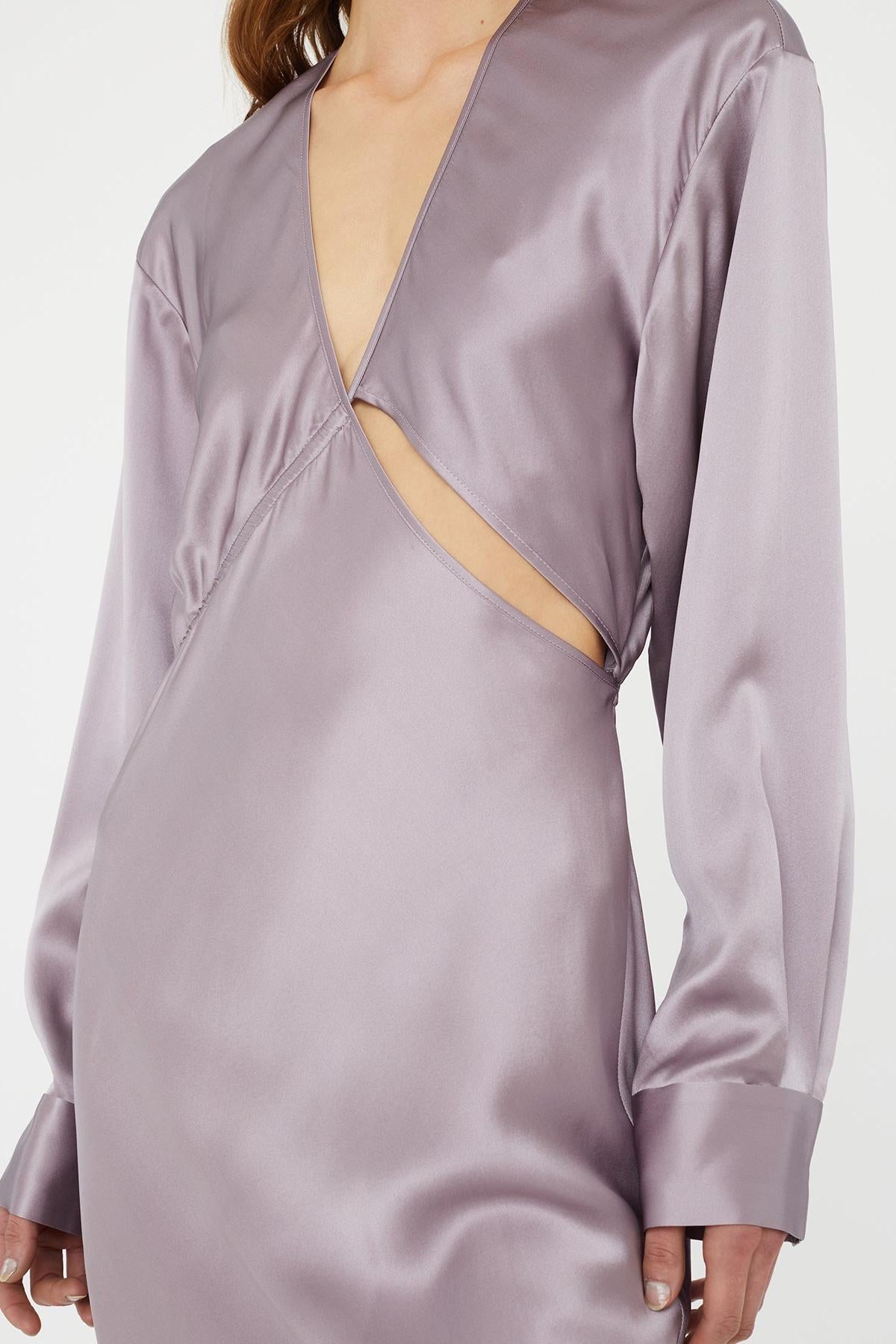 Cross Cut Silk Longsleeve Dress