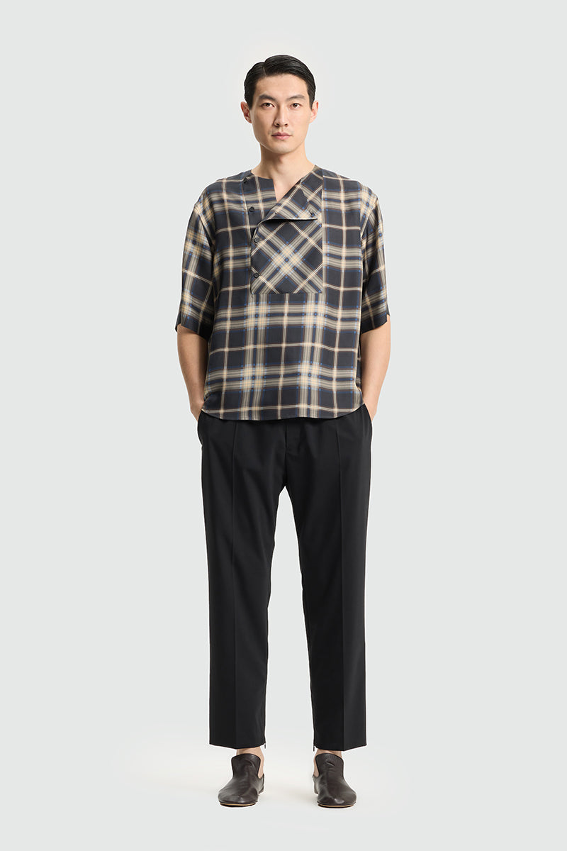Silk check medium sleeve shirt