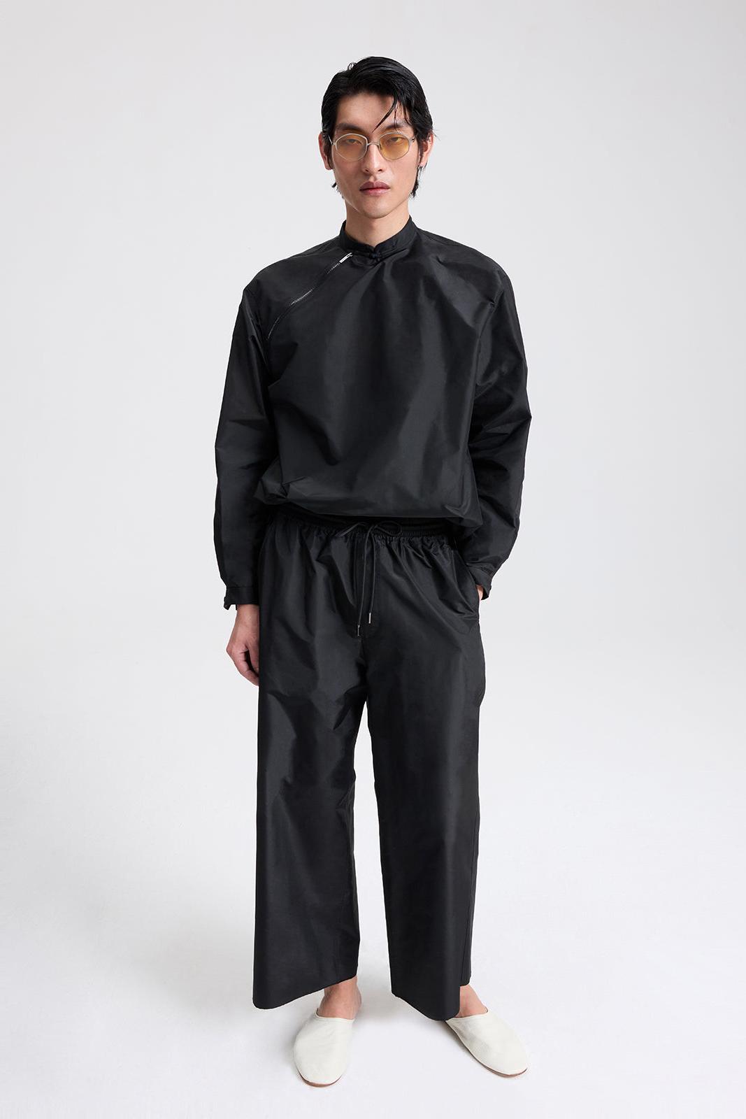 Wide Leg Pants with Drawstring in Silk