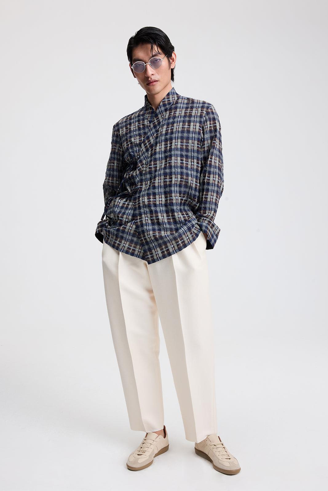 Cross-Over Shirt in Silk Cotton Check