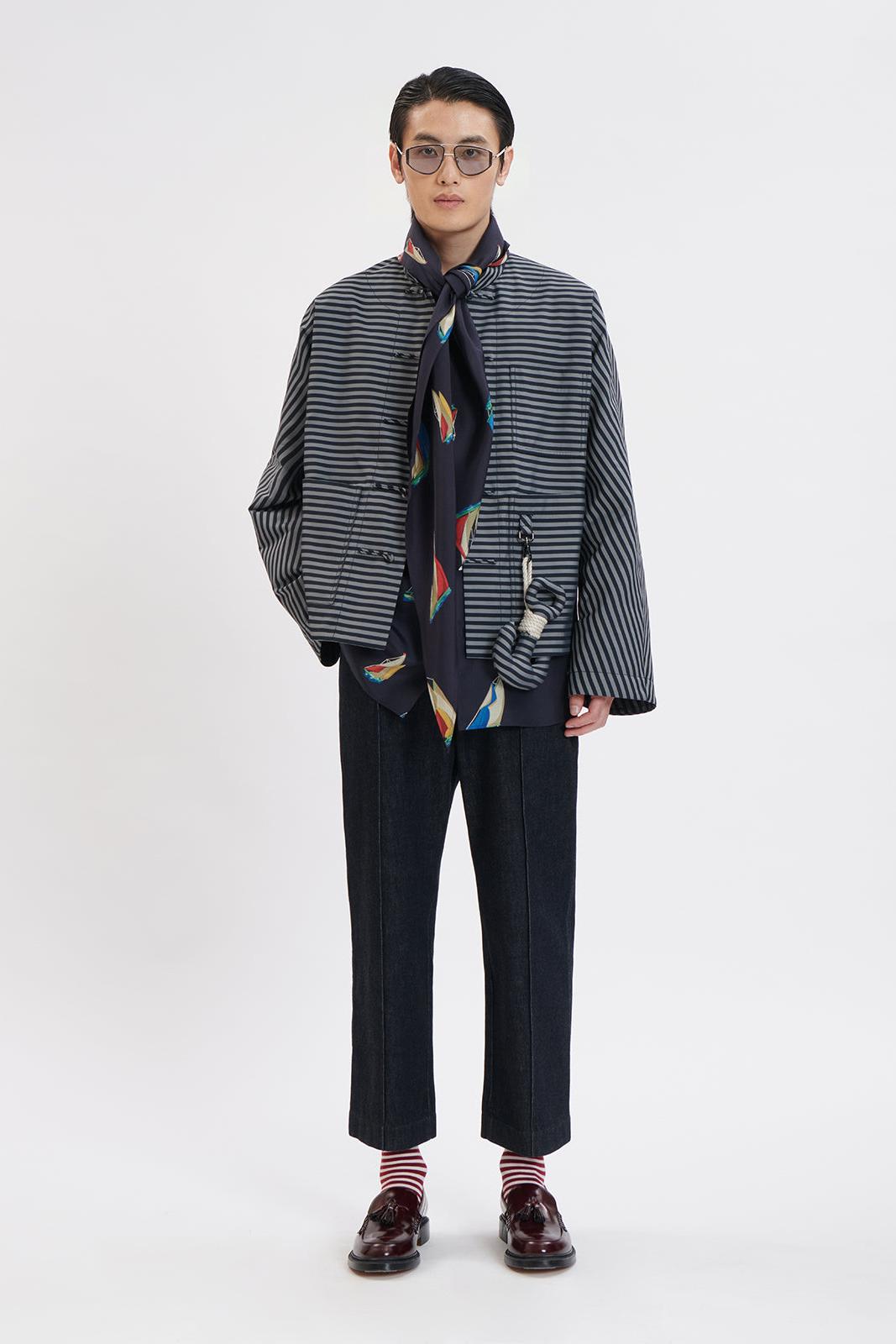 Navy Striped Short Chinese Jacket