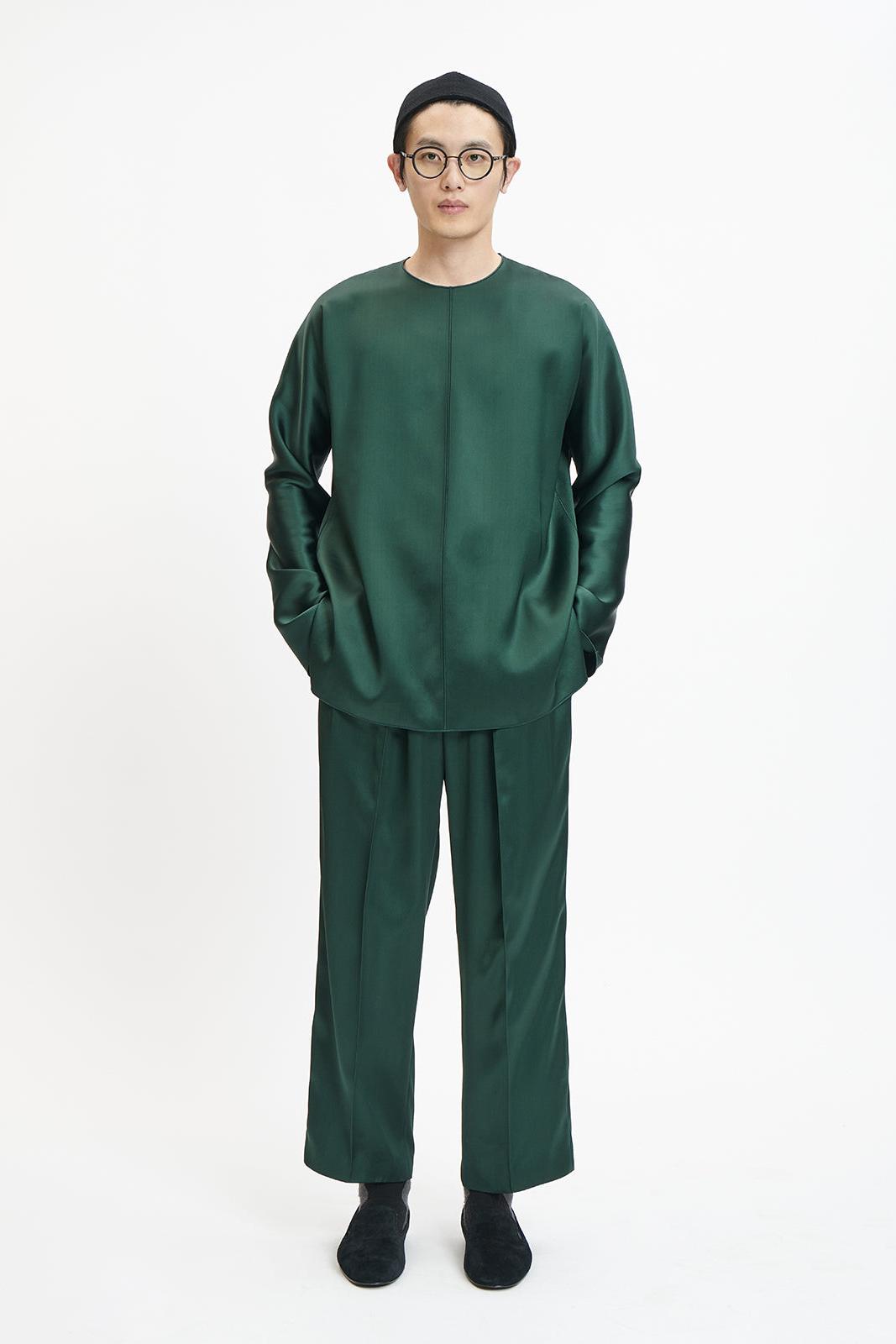 Dark Green Fluid Front Long Top