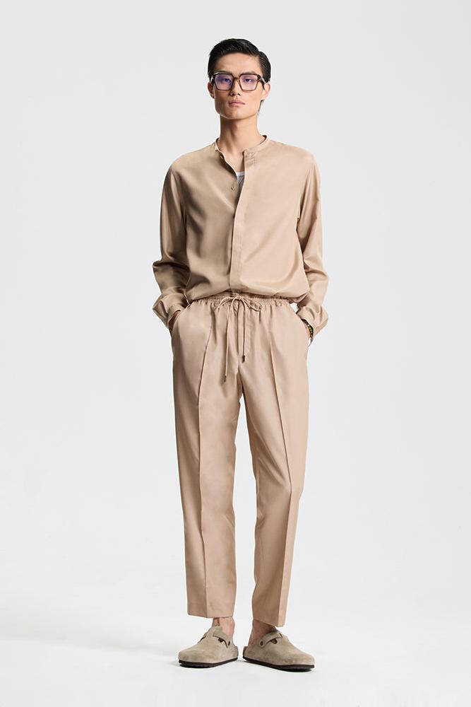 Khaki silk pants