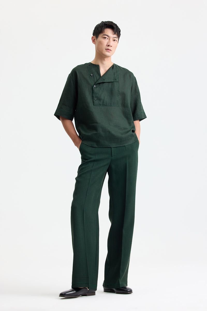 Dark green silky loose-fit pants