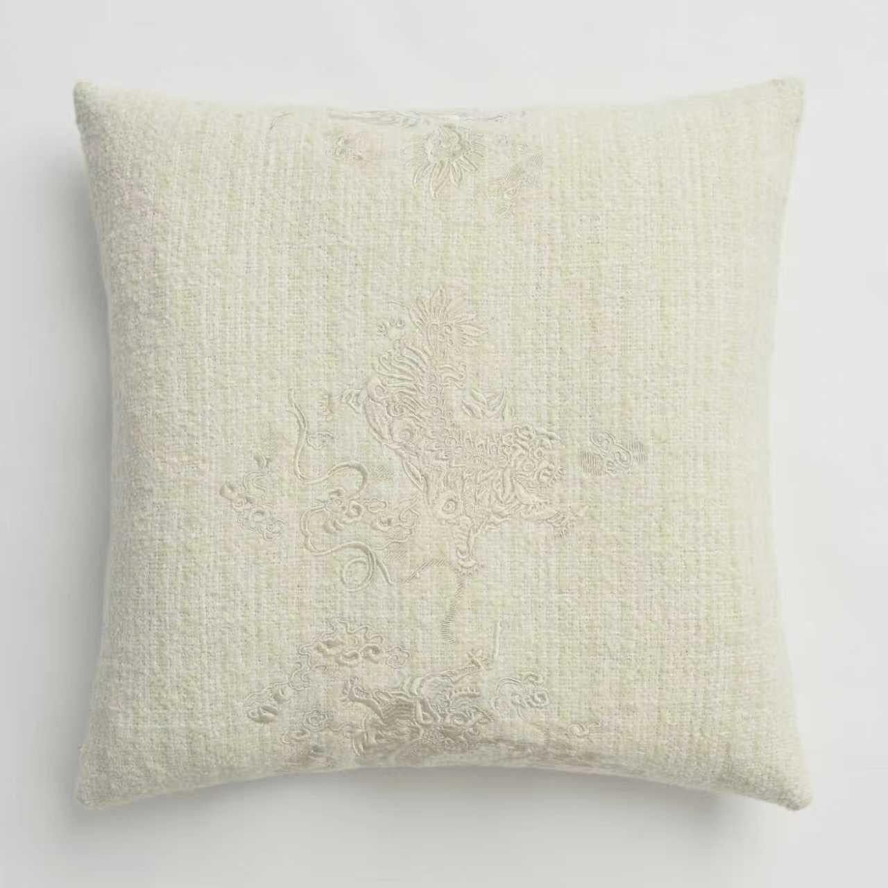 Cream Lion Embroidery Pillow (L)