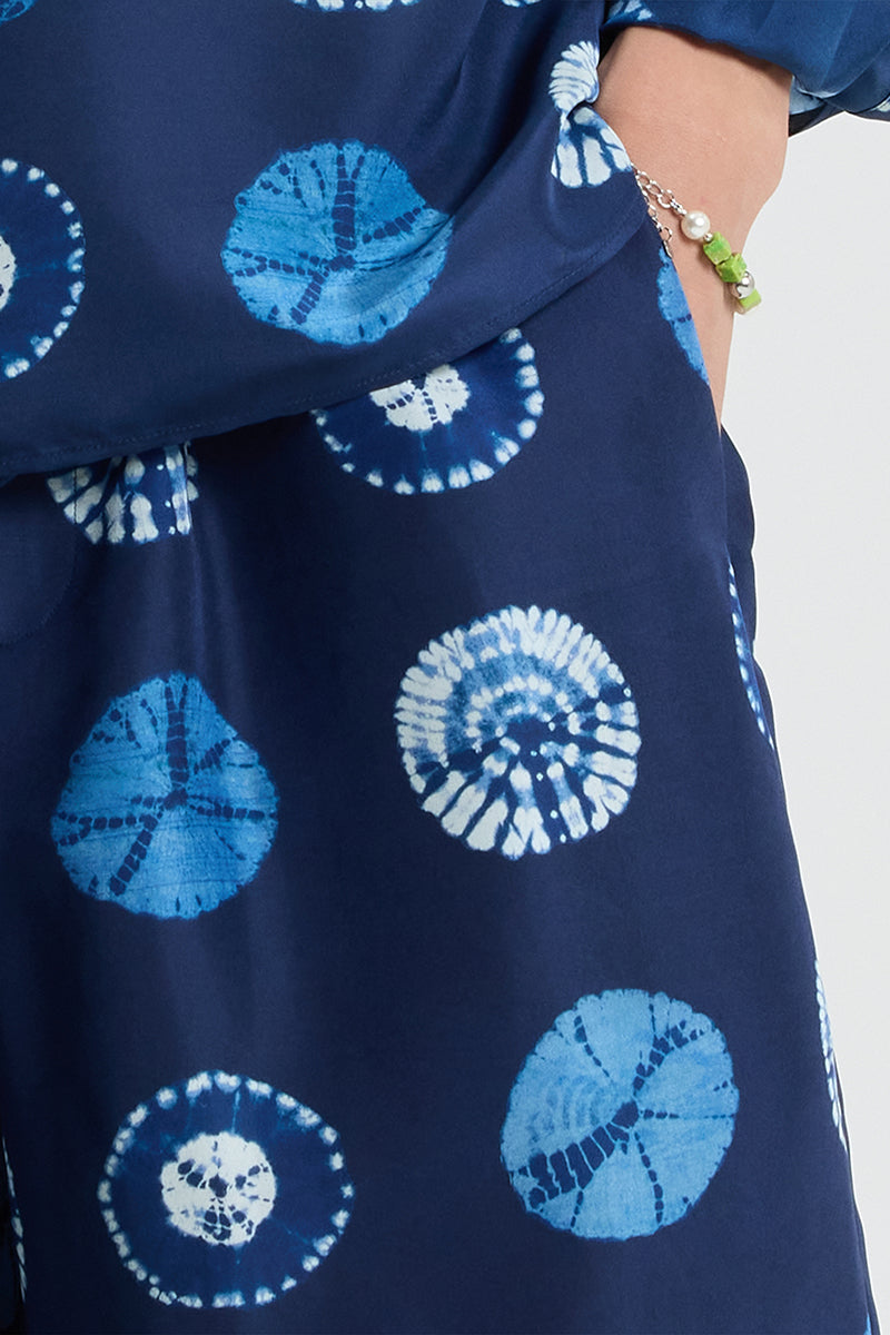 Navy silk printed shorts