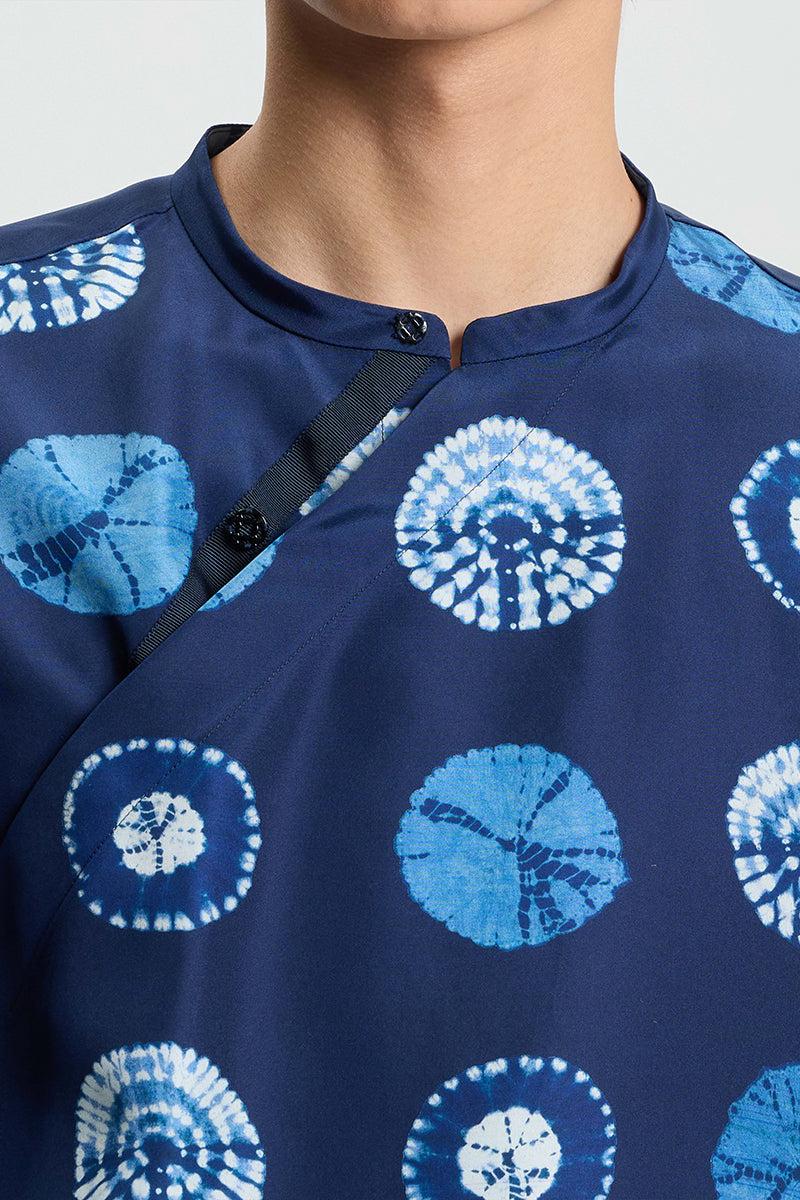 Navy silk printed shirt