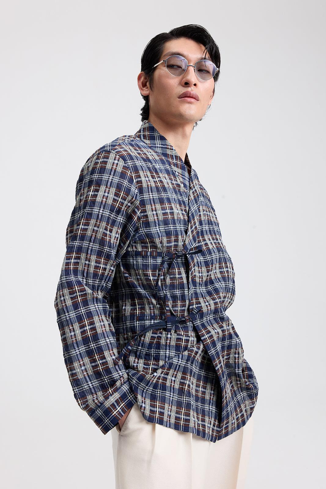 Cross-Over Shirt in Silk Cotton Check