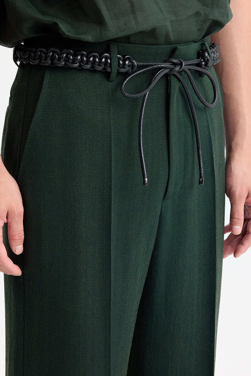 Dark green silky loose-fit pants