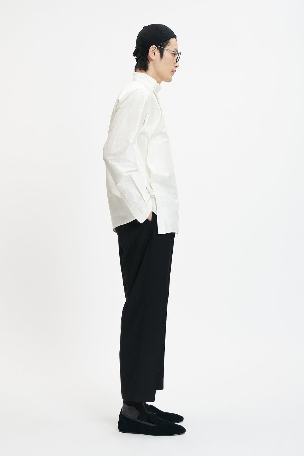 Washed Wrinkled Chinese Stand Collar Shirt
