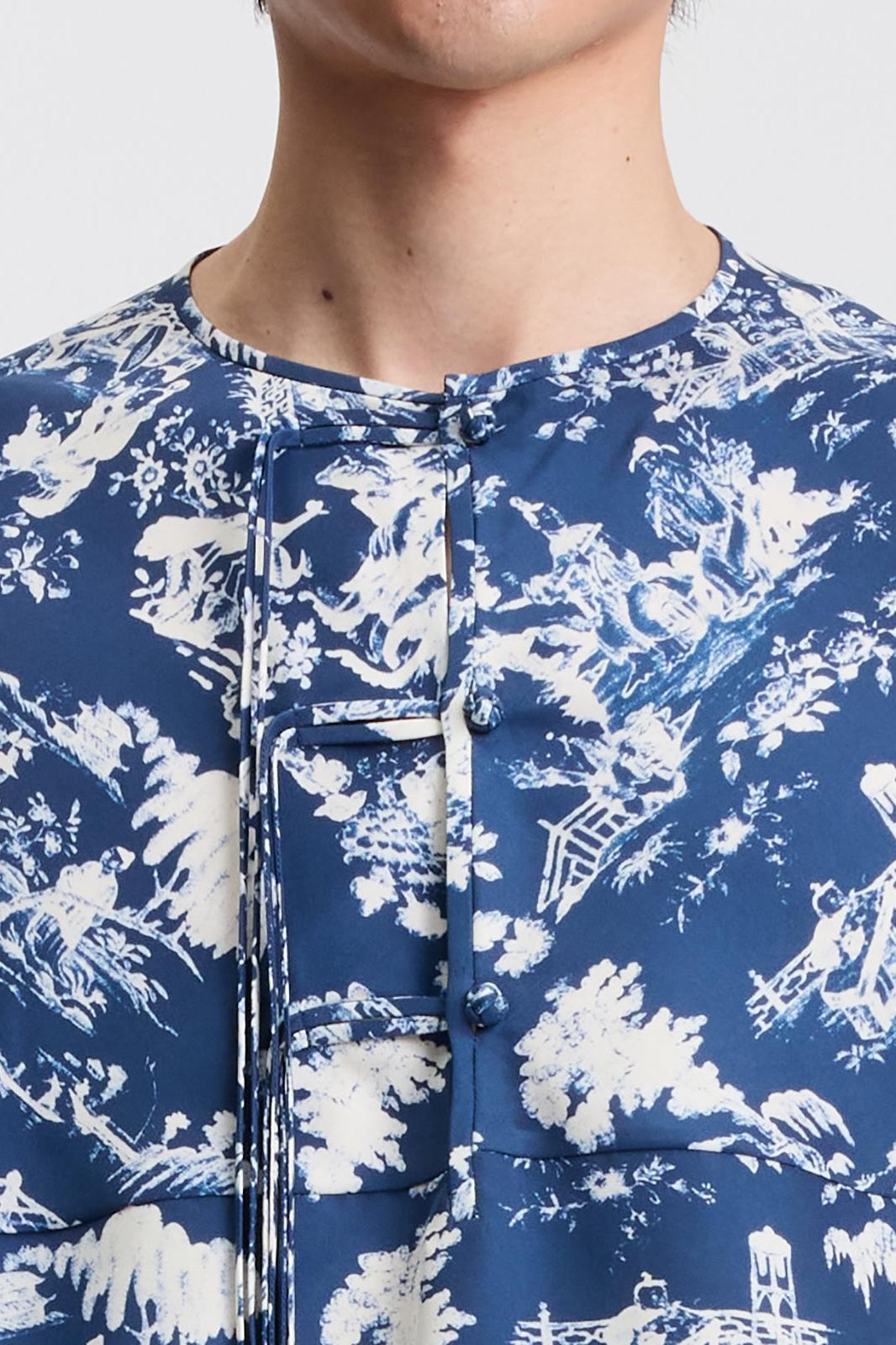 Ancient People Print Chinese Silk Shirt in SIlk