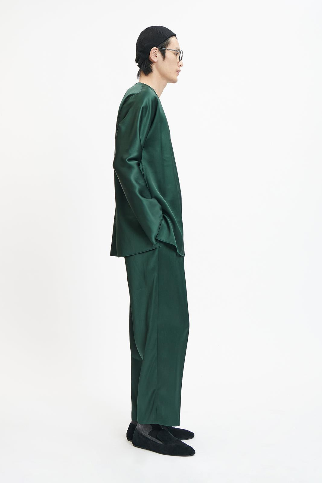 Dark Green Fluid Front Long Top