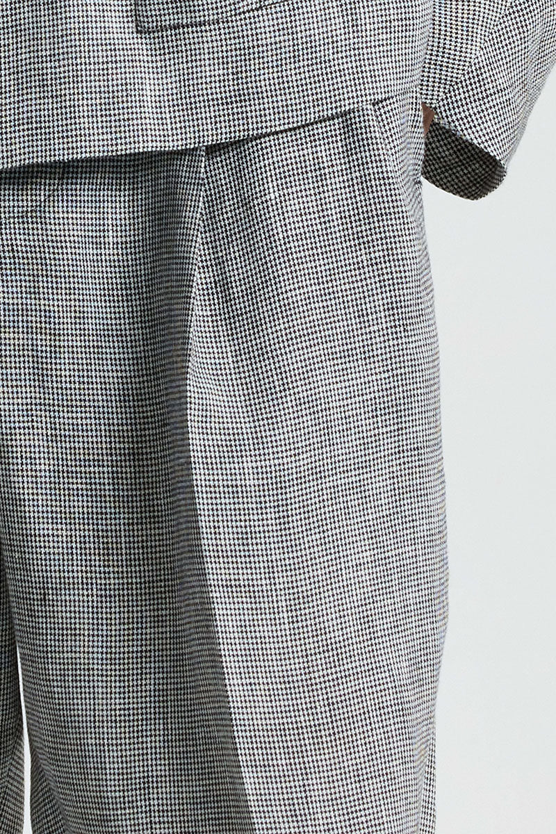 Linen Houndstooth Ankle-Length Tapered Pants