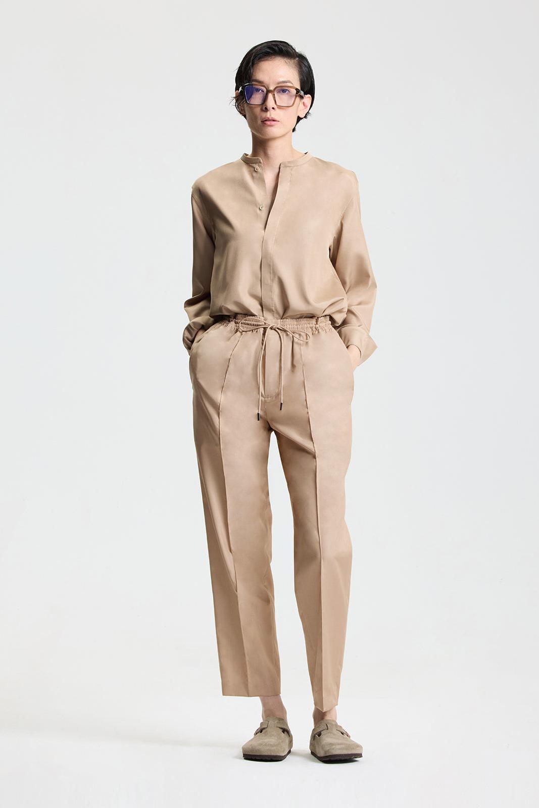 Khaki silk pants