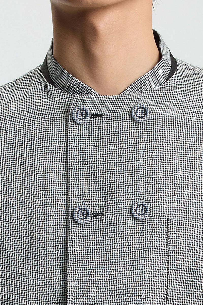 Linen Houndstooth Double-Breasted Blazer