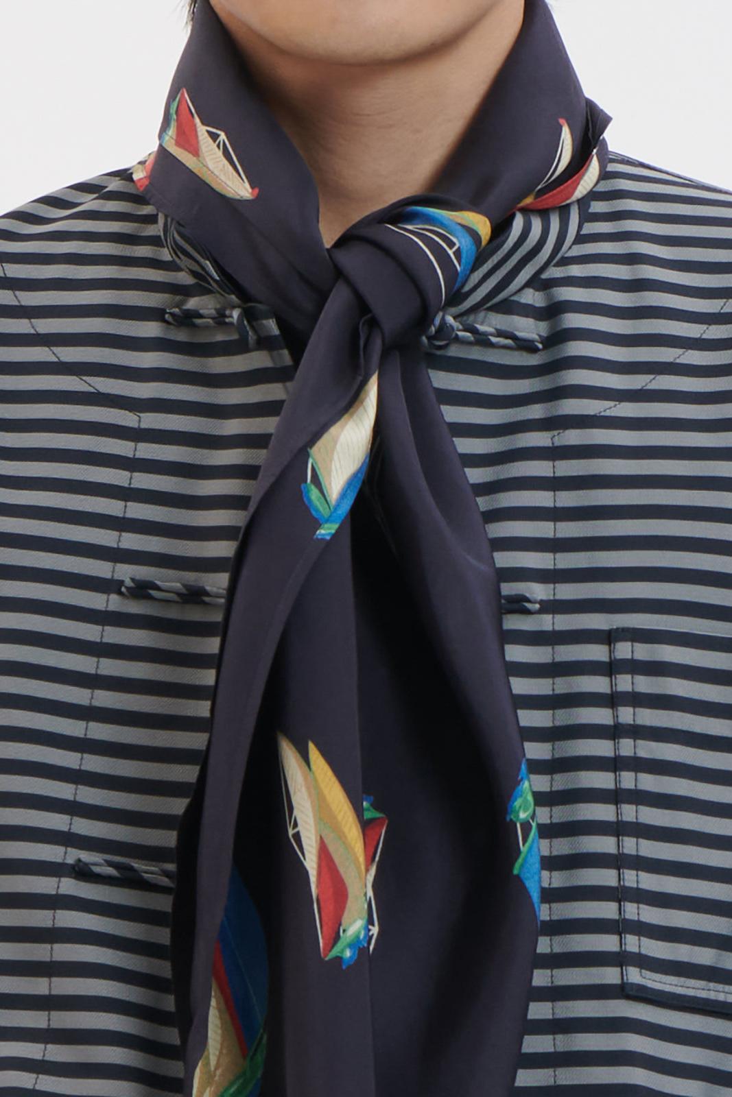 Navy Striped Short Chinese Jacket