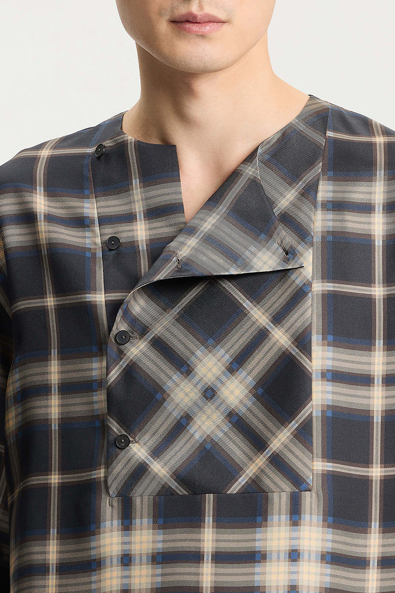 Silk check medium sleeve shirt