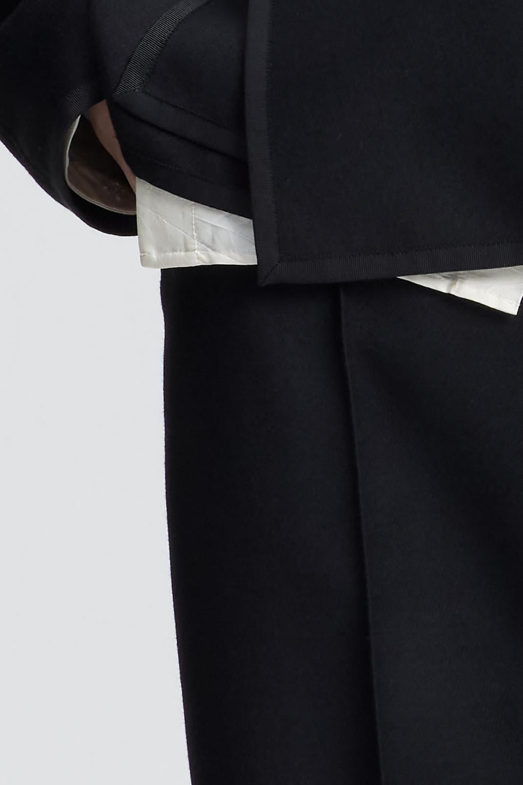 Black Double Face Wool Tapered Cropped Pants