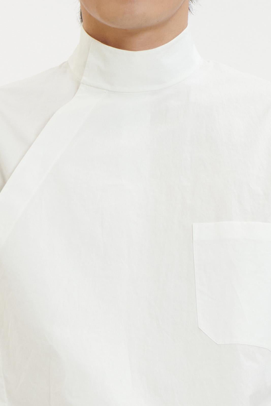 White Cotton Chinese Stand Collar Shirt