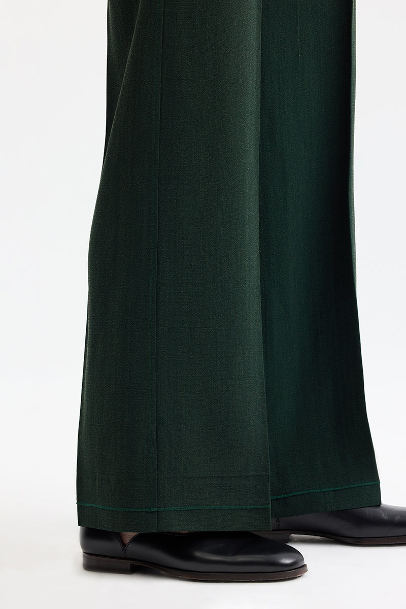 Dark green silky loose-fit pants
