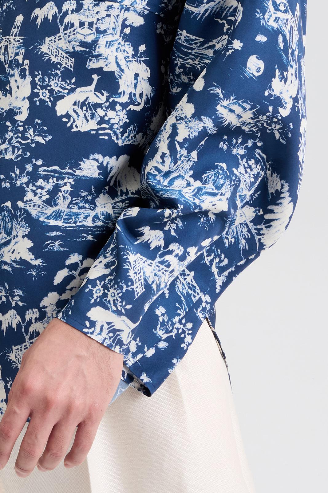 Ancient People Print Chinese Silk Shirt in SIlk