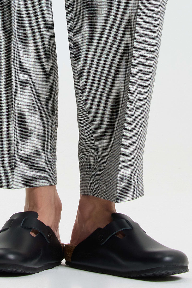 Linen Houndstooth Ankle-Length Tapered Pants