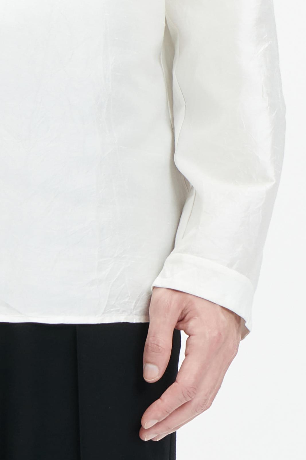 Washed Wrinkled Chinese Stand Collar Shirt