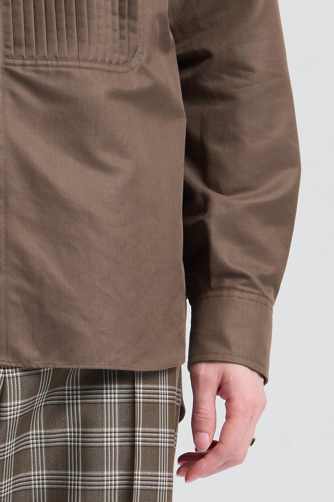 Brown Silk Cotton Tuxedo Shirt