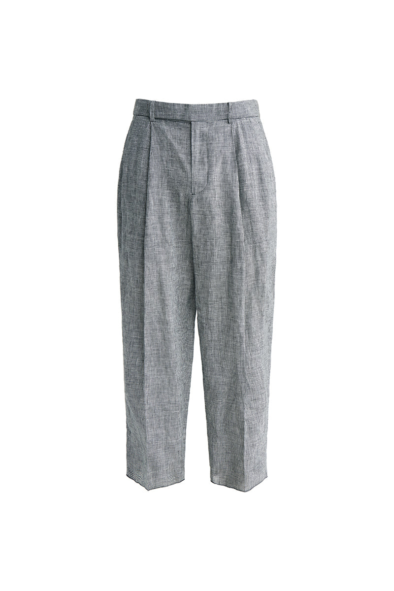 Linen Houndstooth Ankle-Length Tapered Pants