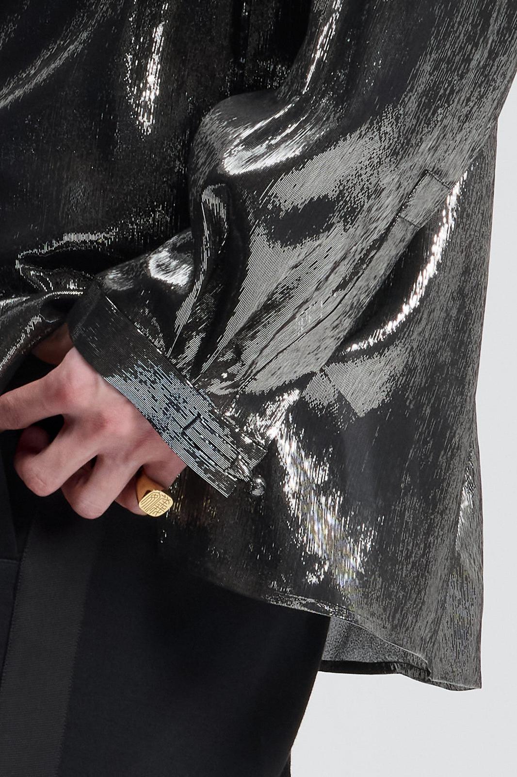 Shimmering Silver Loose-Fit Silk Chinese Shirt