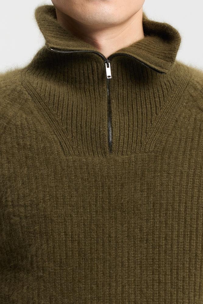 Olive green half-buttoned sweater
