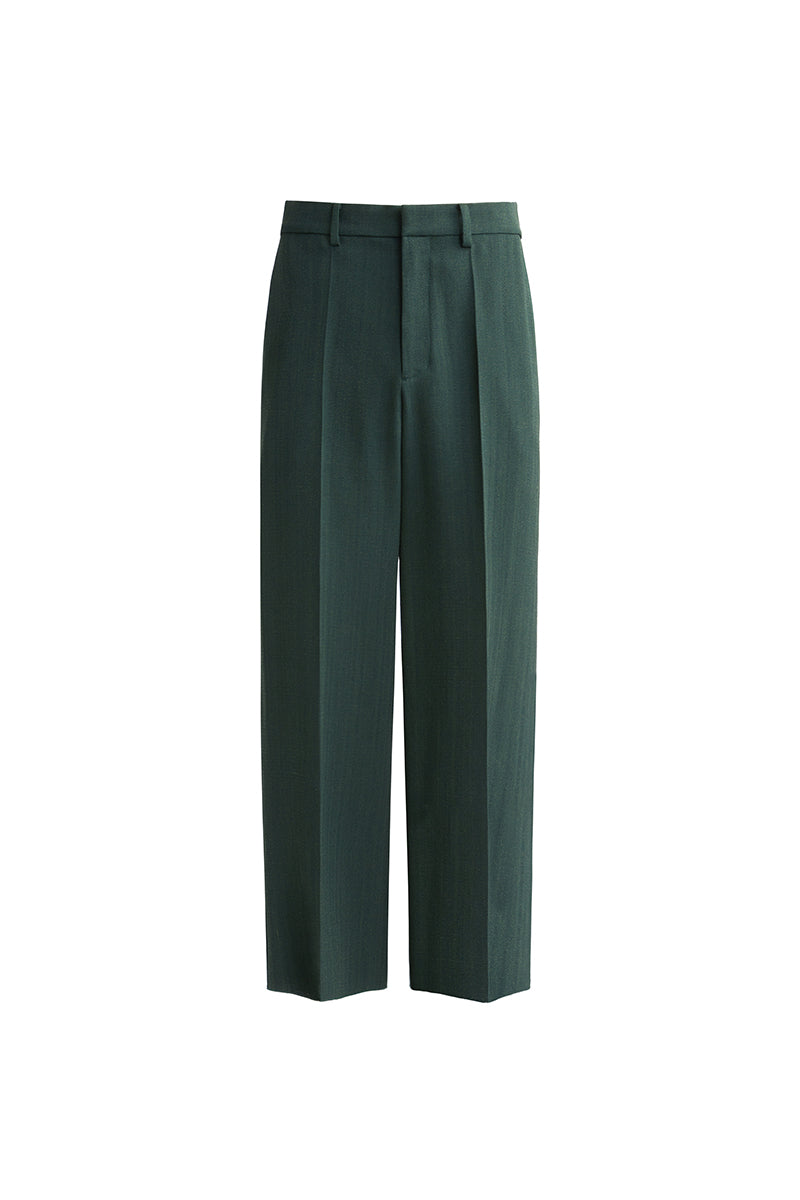 Dark green silky loose-fit pants