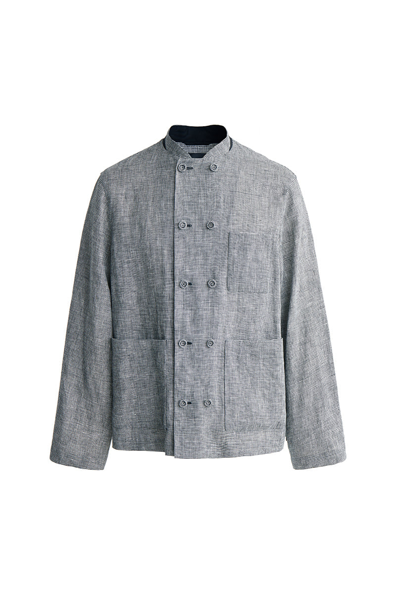 Linen Houndstooth Double-Breasted Blazer