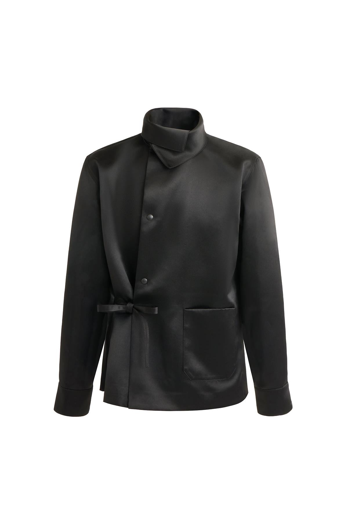 Stand Collar Jacket with Side Tie