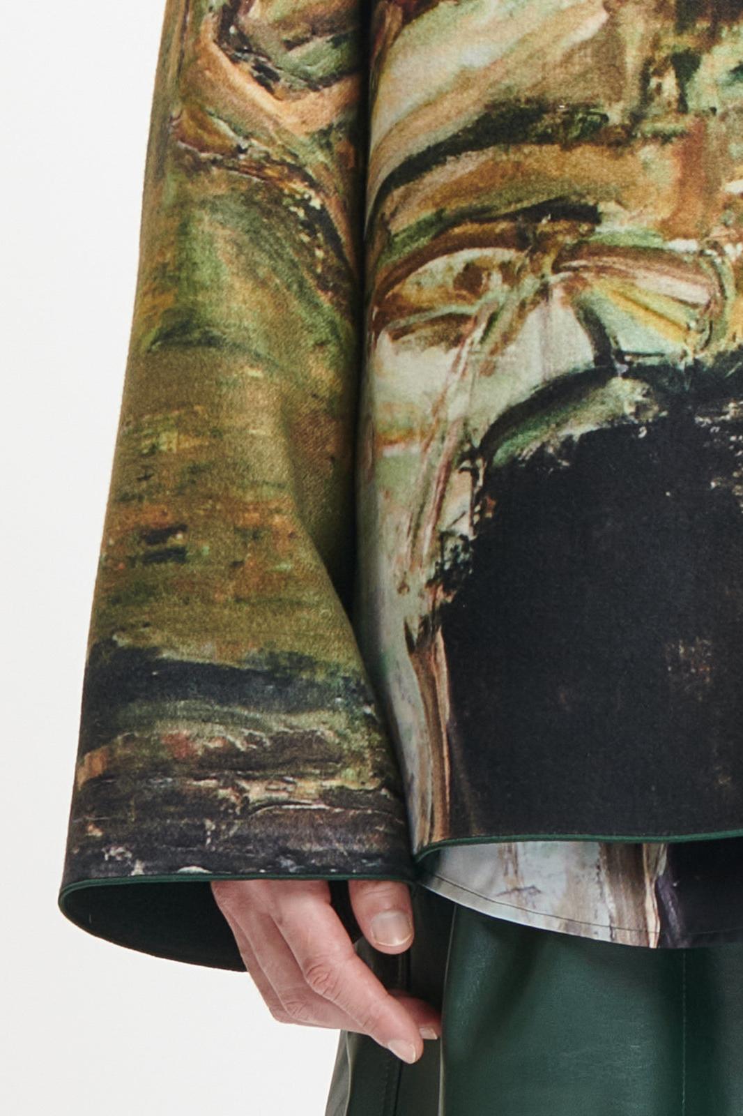 Dark Green Dragon Oil Paint Wool Printed Chinese Jacket