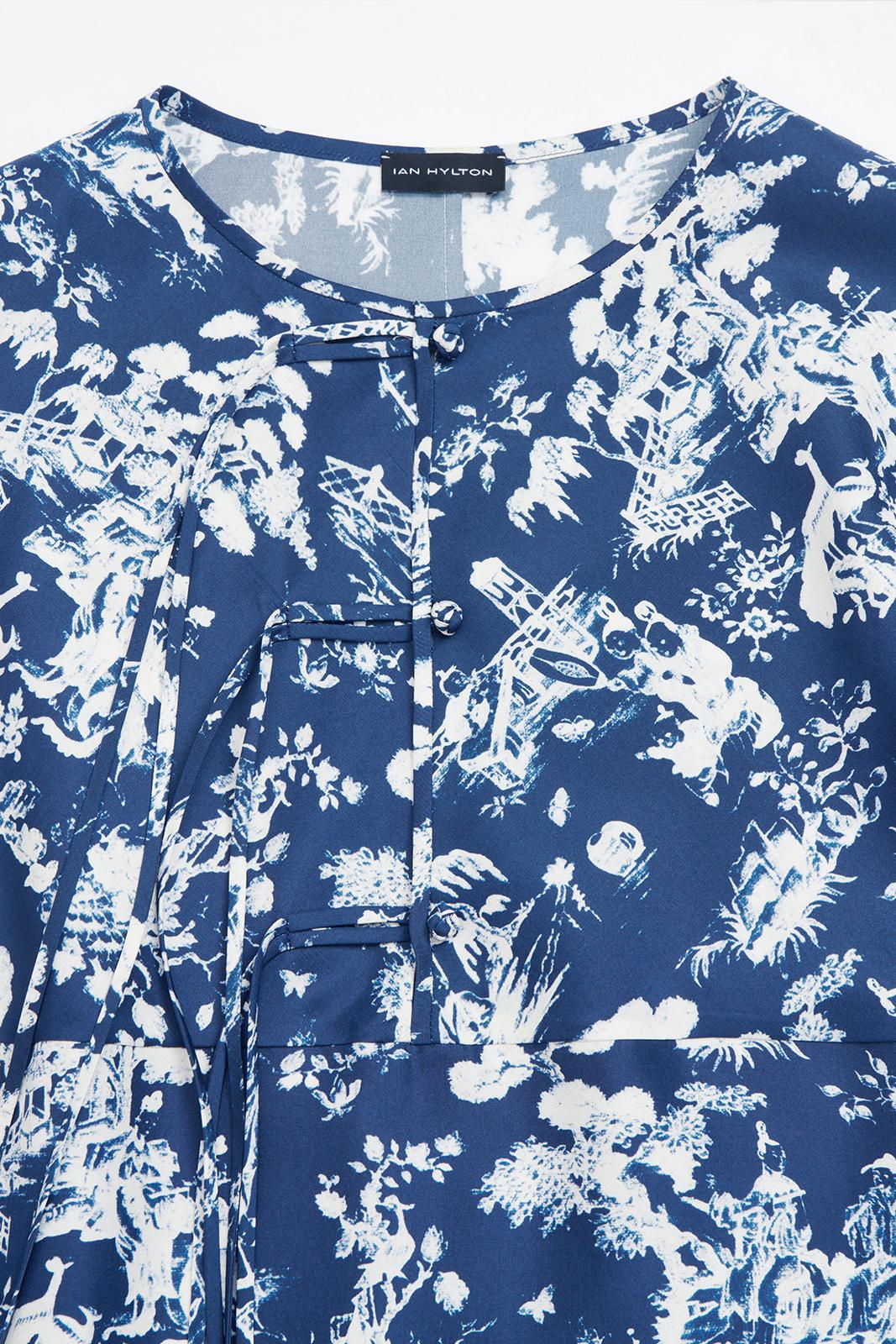 Ancient People Print Chinese Silk Shirt in SIlk