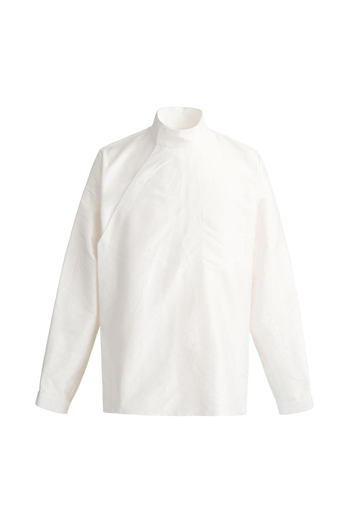 Washed Wrinkled Chinese Stand Collar Shirt