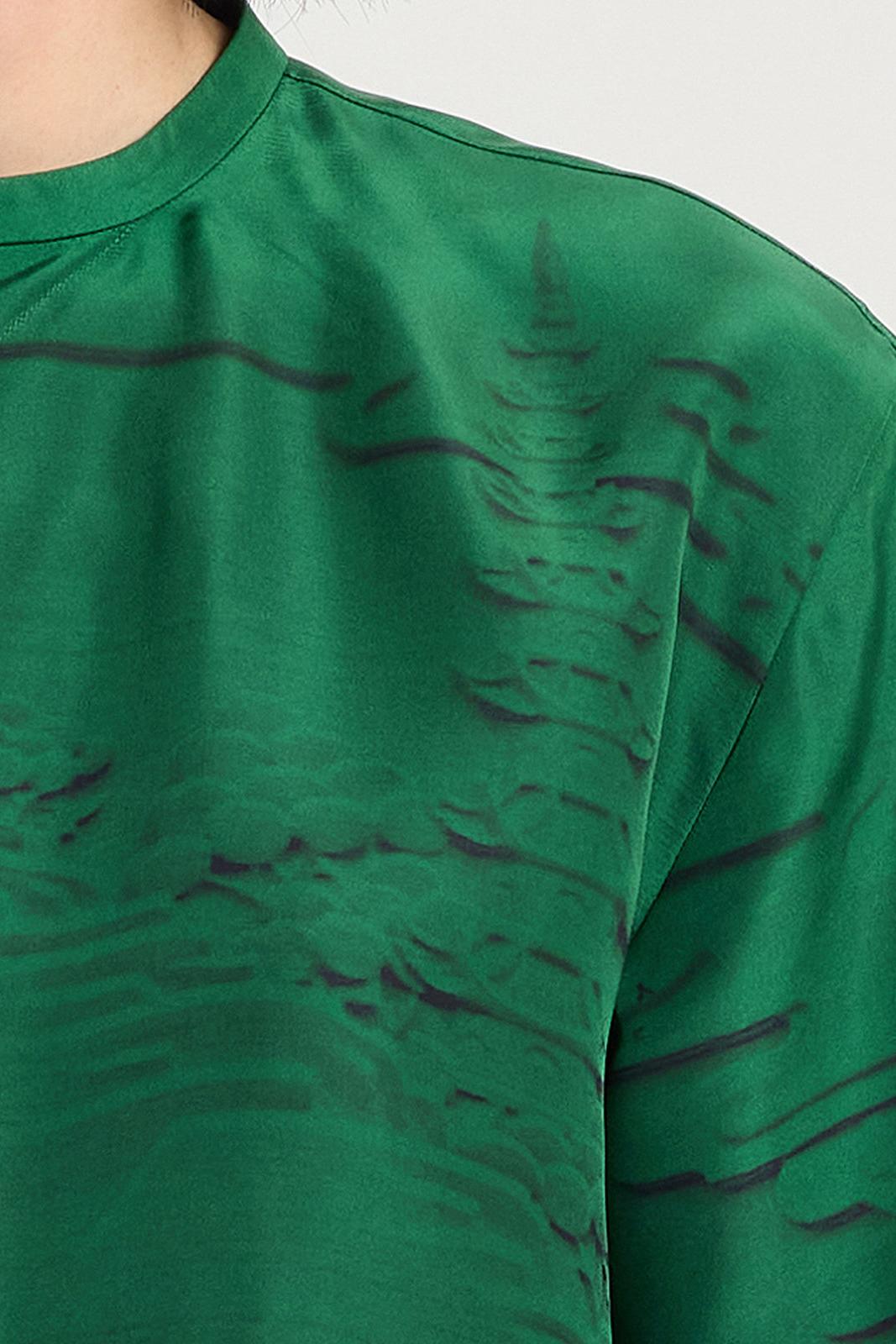 Jade green Chinese silk shirt with embossed print