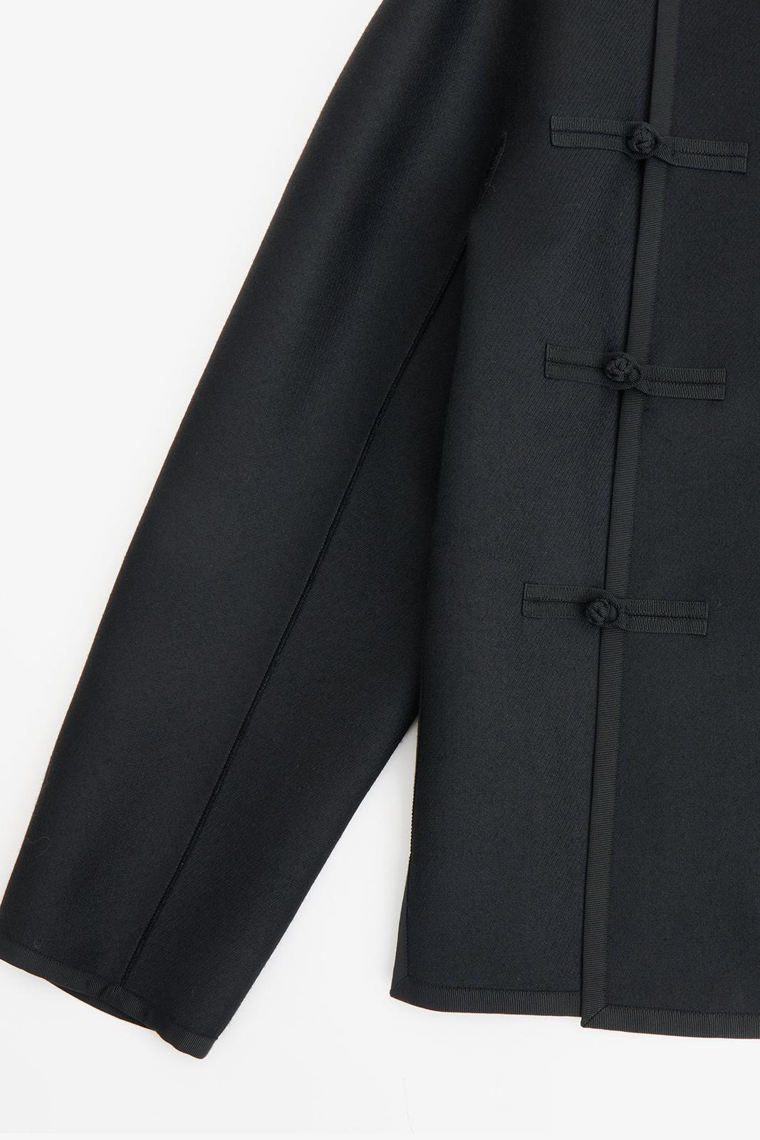 Black Double Face Wool Pipped Chinese Jacket
