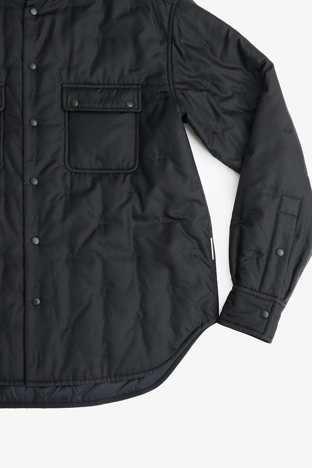 Black Silk Padded Shirt Jacket with "XianSheng" Embroidery