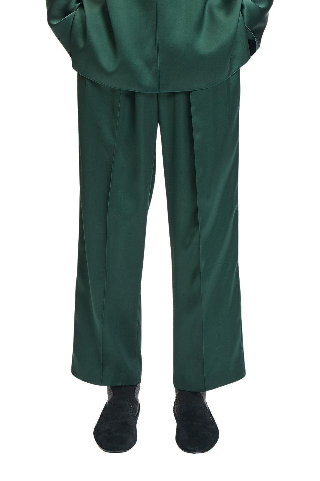 Dark Green Fluid Front Pleated Pants