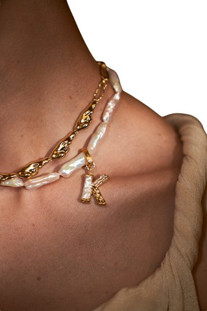 Birch Pearl Alphabet Necklace - A