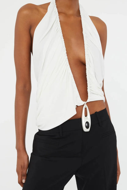 Lavalliere Draped Jersey Halter Top