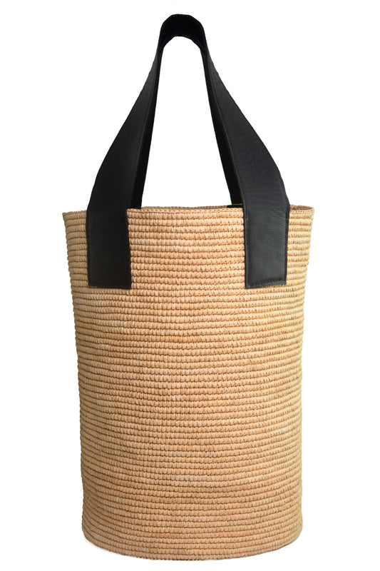 Tall Canasta with Leather Handles