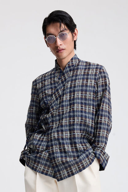 Cross-Over Shirt in Silk Cotton Check